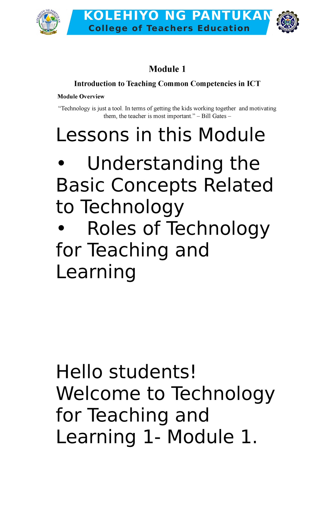 Btvted Course Module ICT - Module 1 ####### Introduction To Teaching ...