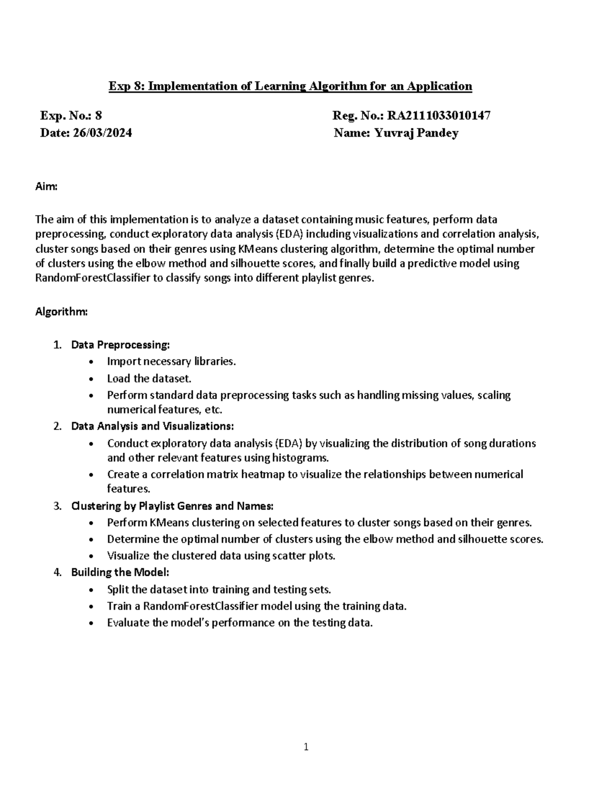 AI LAB Exp 8 - Exp 8: Implementation of Learning Algorithm for an ...