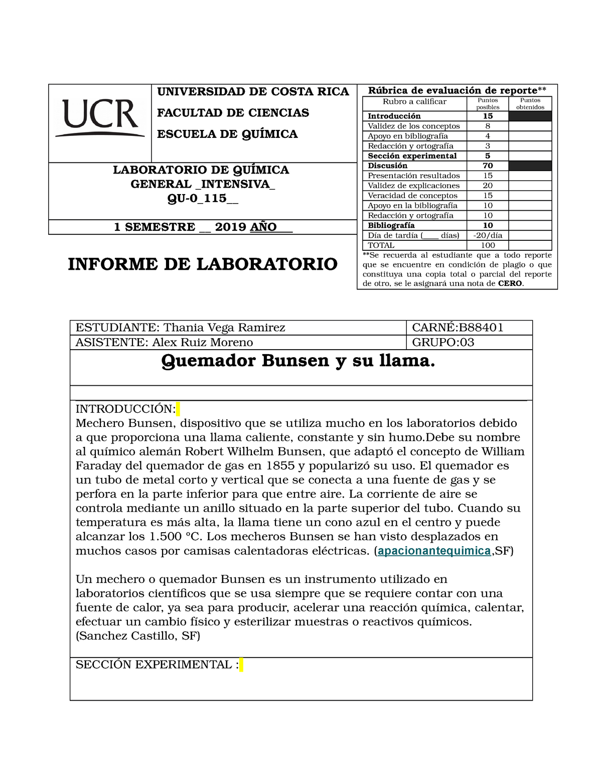 Bunsen Y Su Llama Universidad De Costa Rica Facultad De Ciencias Escuela De Qu Studocu