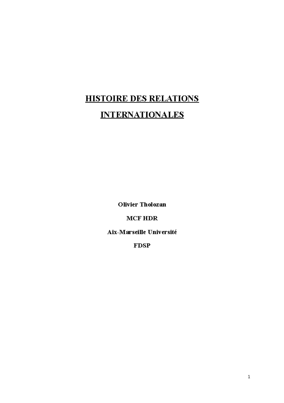 Histoire des relations internationales ( Cours) - HISTOIRE DES ...