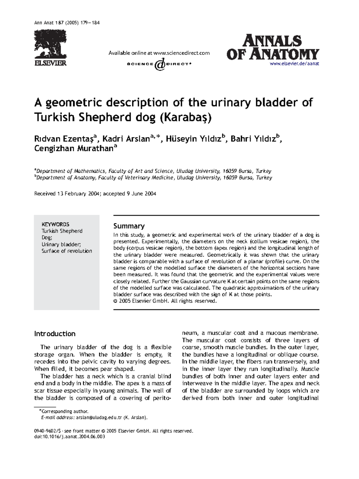 A Geometric Description Of The Urinary B - Ann Anat 187 (2005) 179— A ...