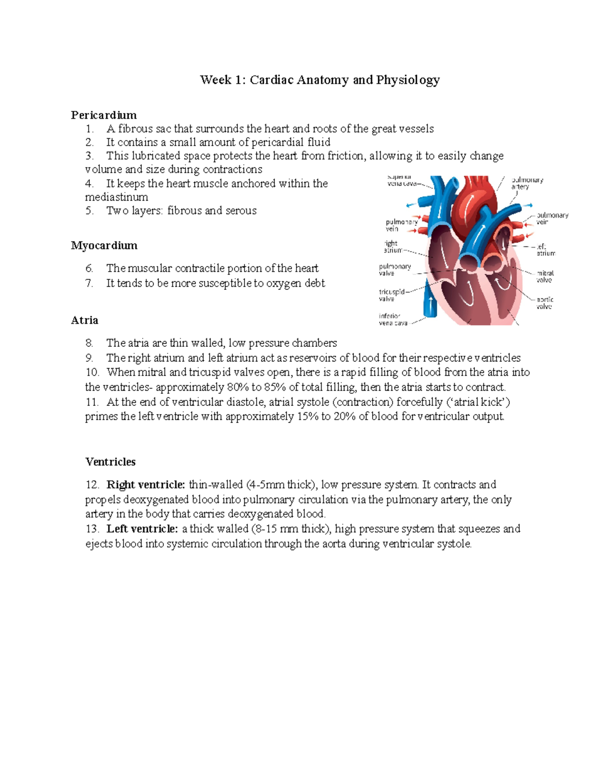 Week 1 Cardiac Anatomy and Physiology - Week 1: Cardiac Anatomy and ...