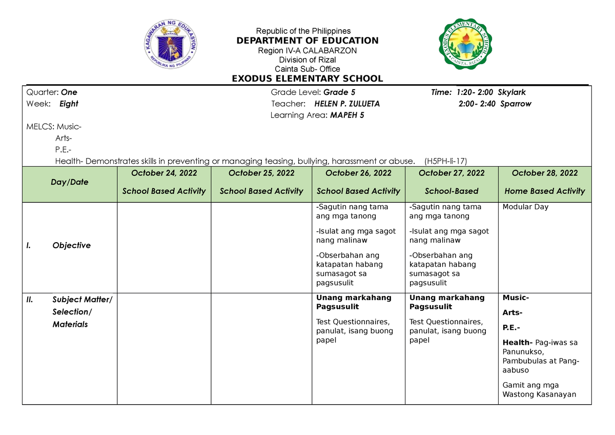 WLP-Week 8- Mapeh 5 - Essay Access Wlp - Republic Of The Philippines ...