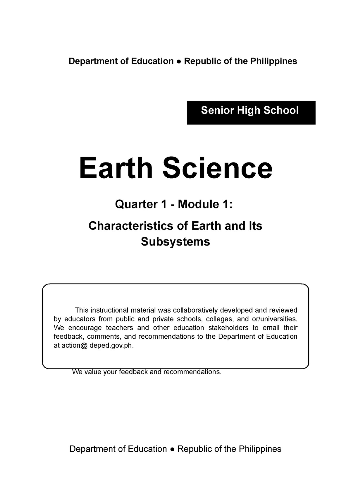 ES Q1 Module 1 Characteristics Of The Earth Subsystems Ver3   Senior