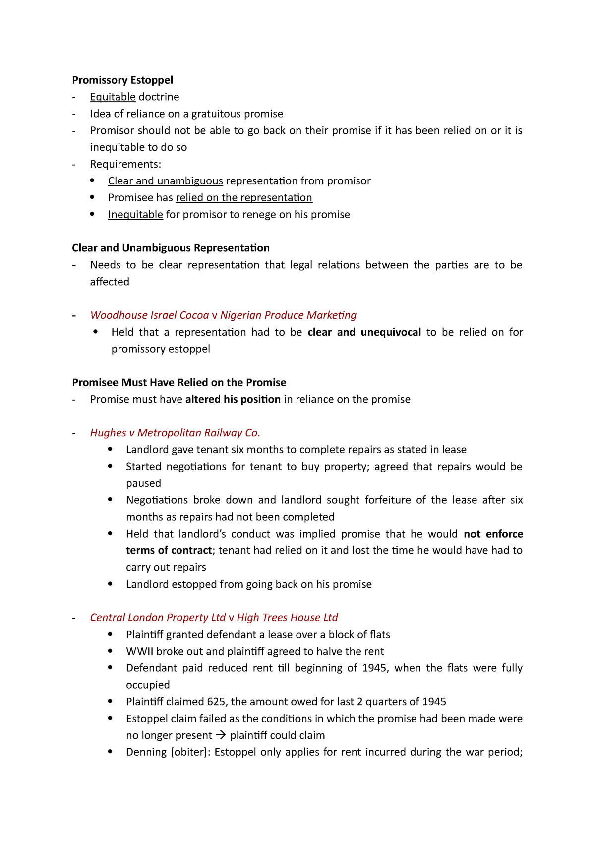 Promissory Estoppel Exam PQ Notes - Promissory Estoppel Equitable ...