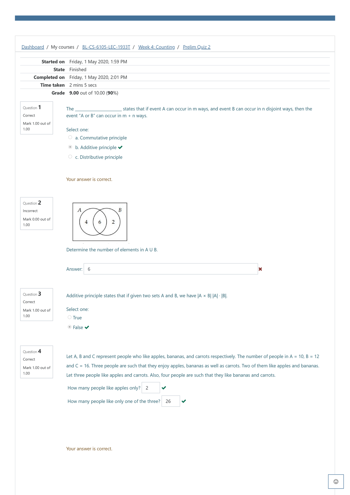 Prelim Quiz 2 Attempt Review - Dashboard / My Courses / BL-CS-6105-LEC ...