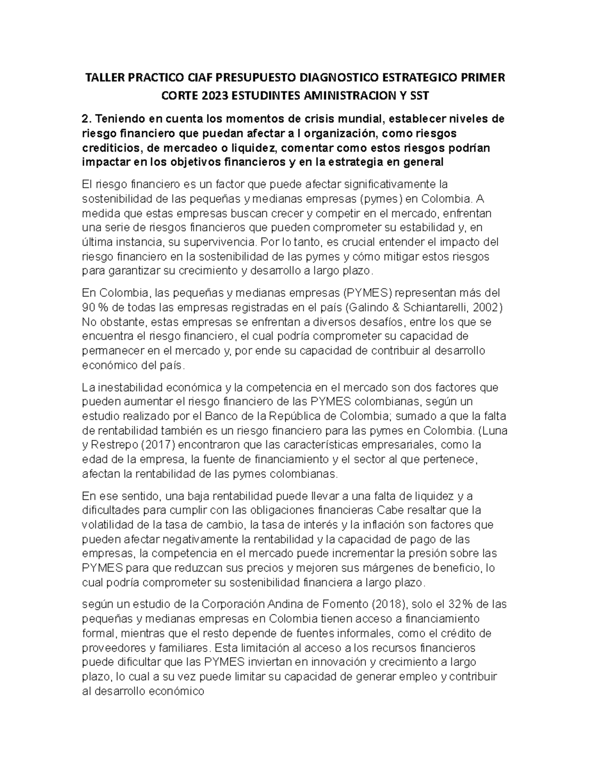 Taller Practico CIAF Presupuesto Diagnostico Estrategico - TALLER ...