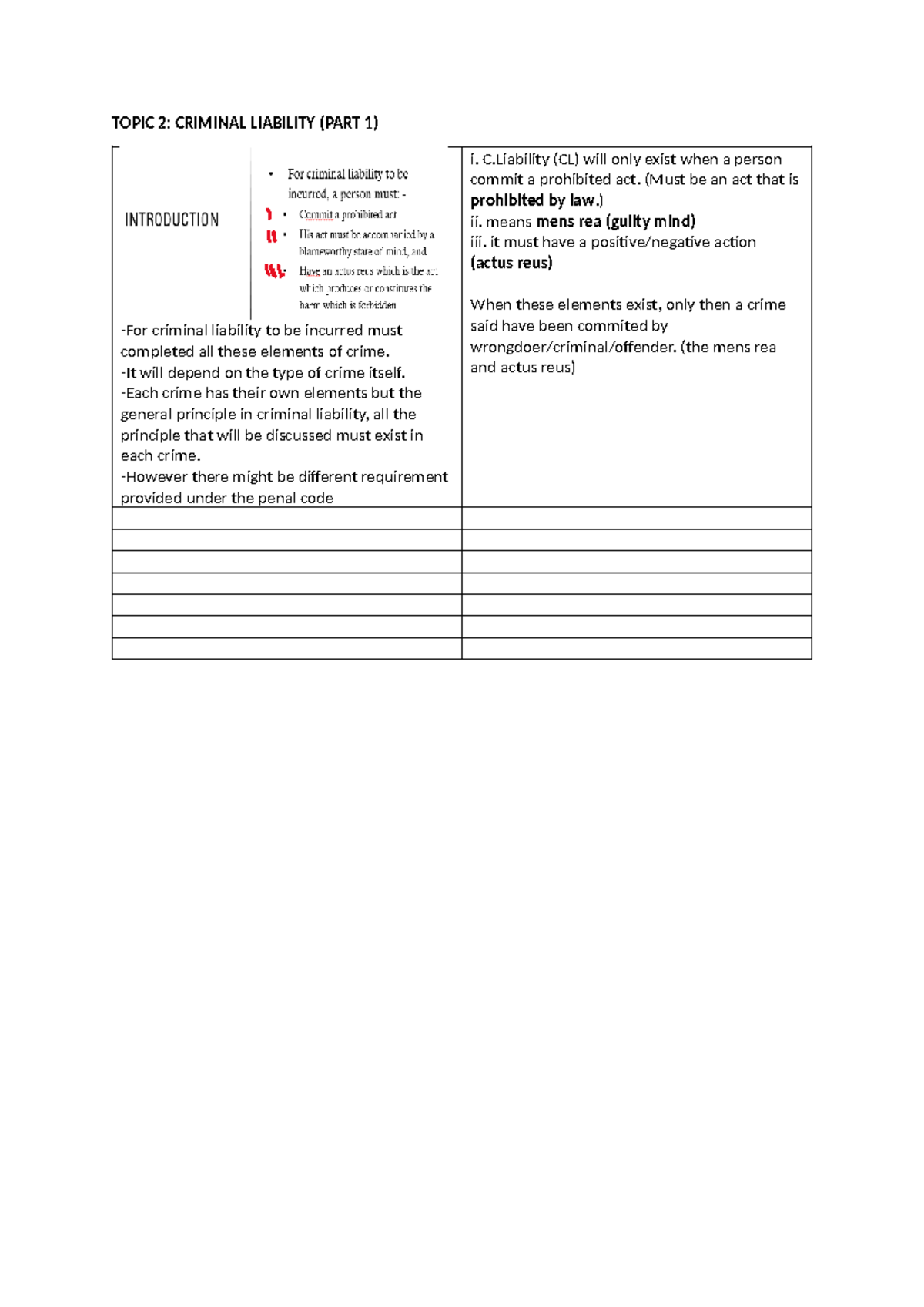 Criminal liability p1 - TOPIC 2: CRIMINAL LIABILITY (PART 1) -For ...