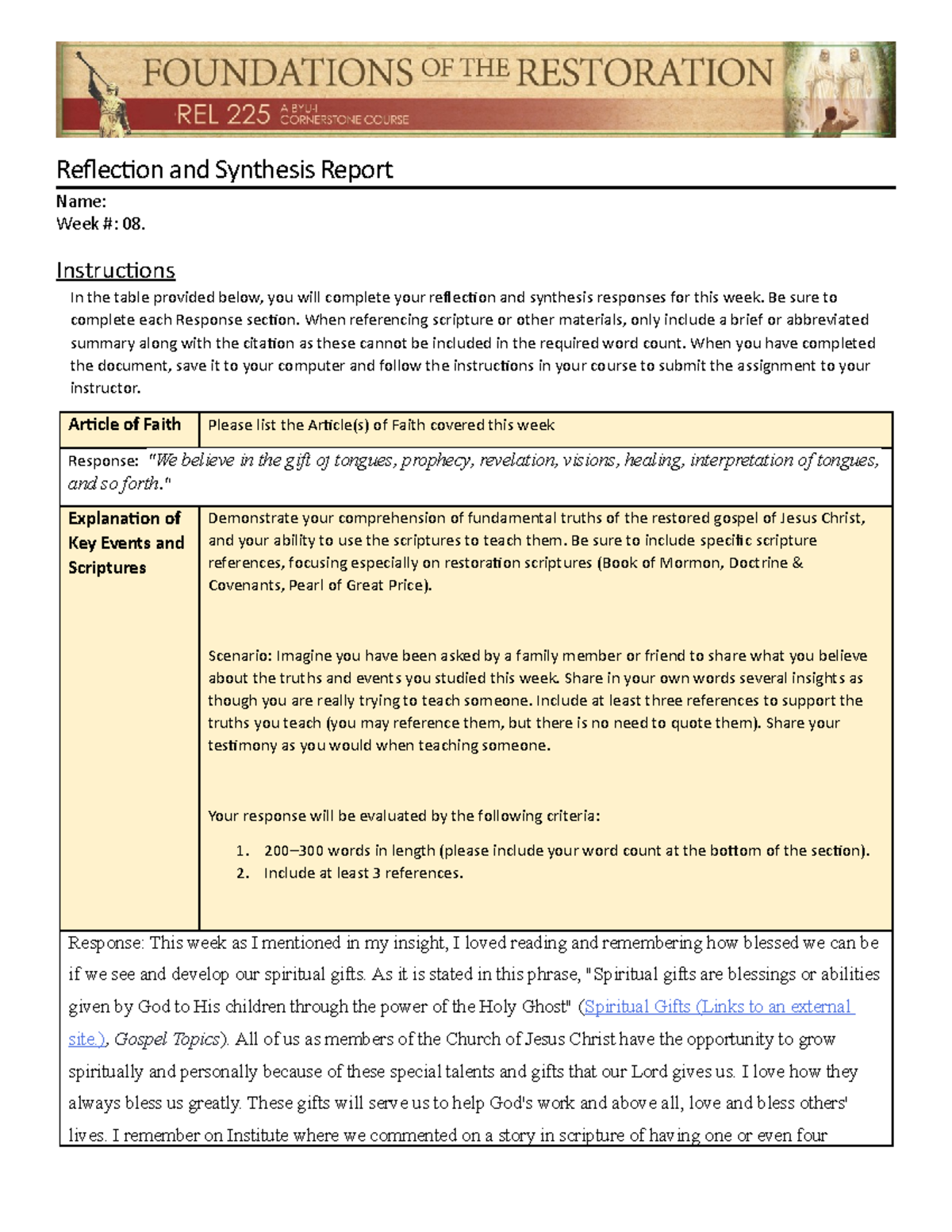 WEEK 08 . Reflection - Reflection and Synthesis Report Name: Week #: 08 ...