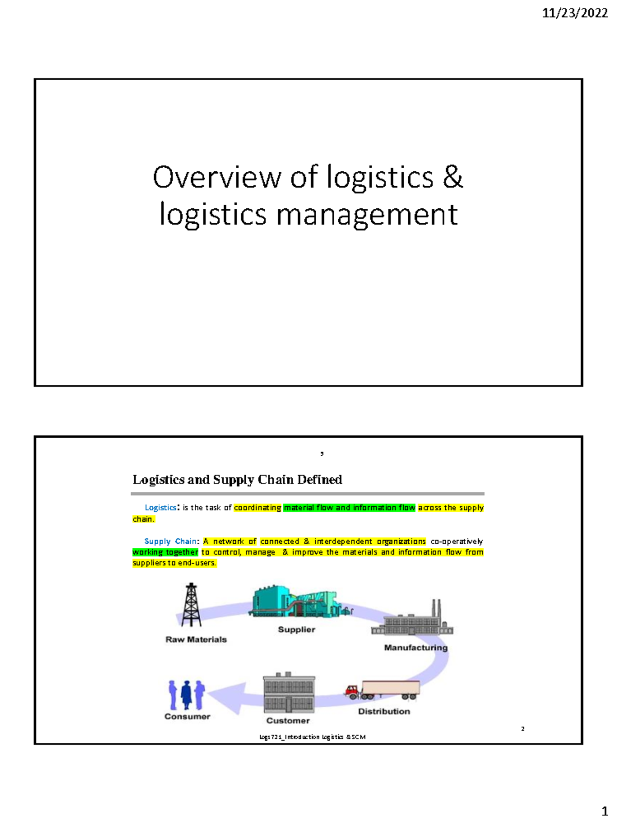 4 Introduction to Logistics Overview of logistics & logistics management Logistics and Studocu
