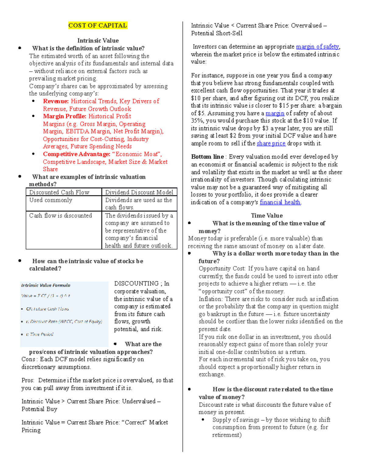 Discount Cash Flow, Cost of Capital , Dividend Discount Model - COST OF ...