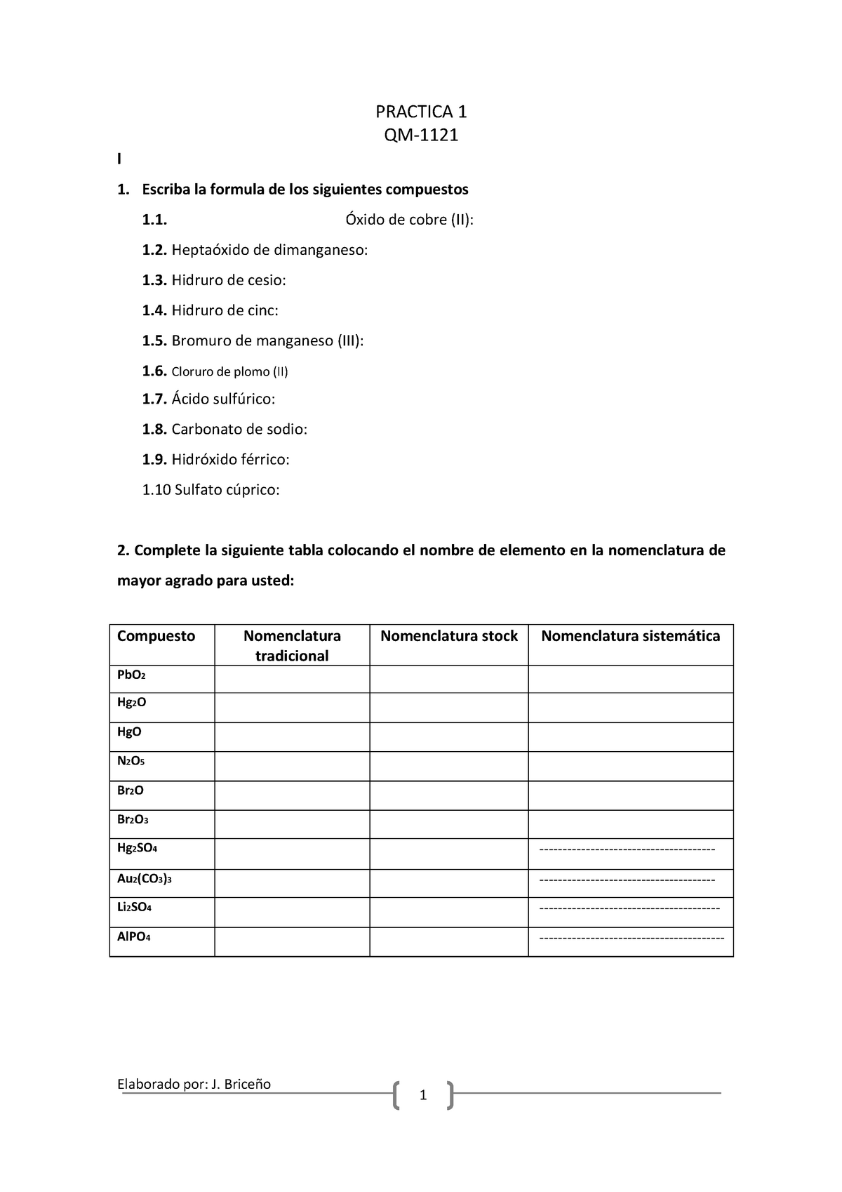 QM-1121 Ejercicios De Práctica - QM- Elaborado Por: J. Briceño L 1 ...