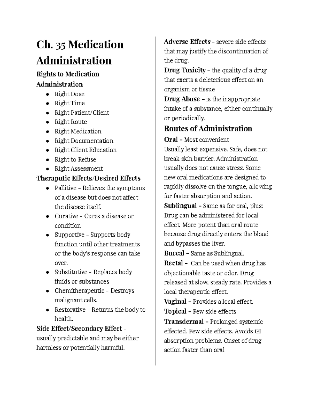 Ch. 35 Medication Administration - Ch. 35 Medication Administration 