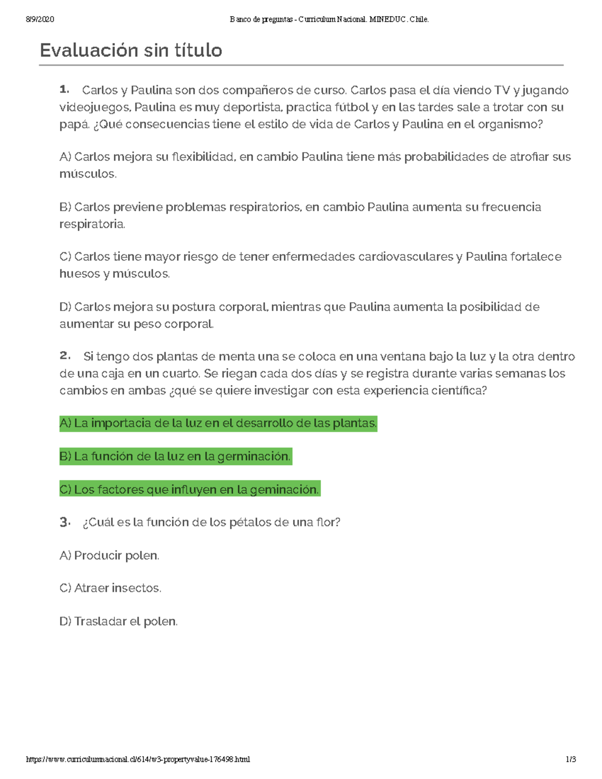 Examen 1 Octubre 2019, preguntas y respuestas - 8/9/2020 Banco de preguntas  - Curriculum Nacional. - StuDocu