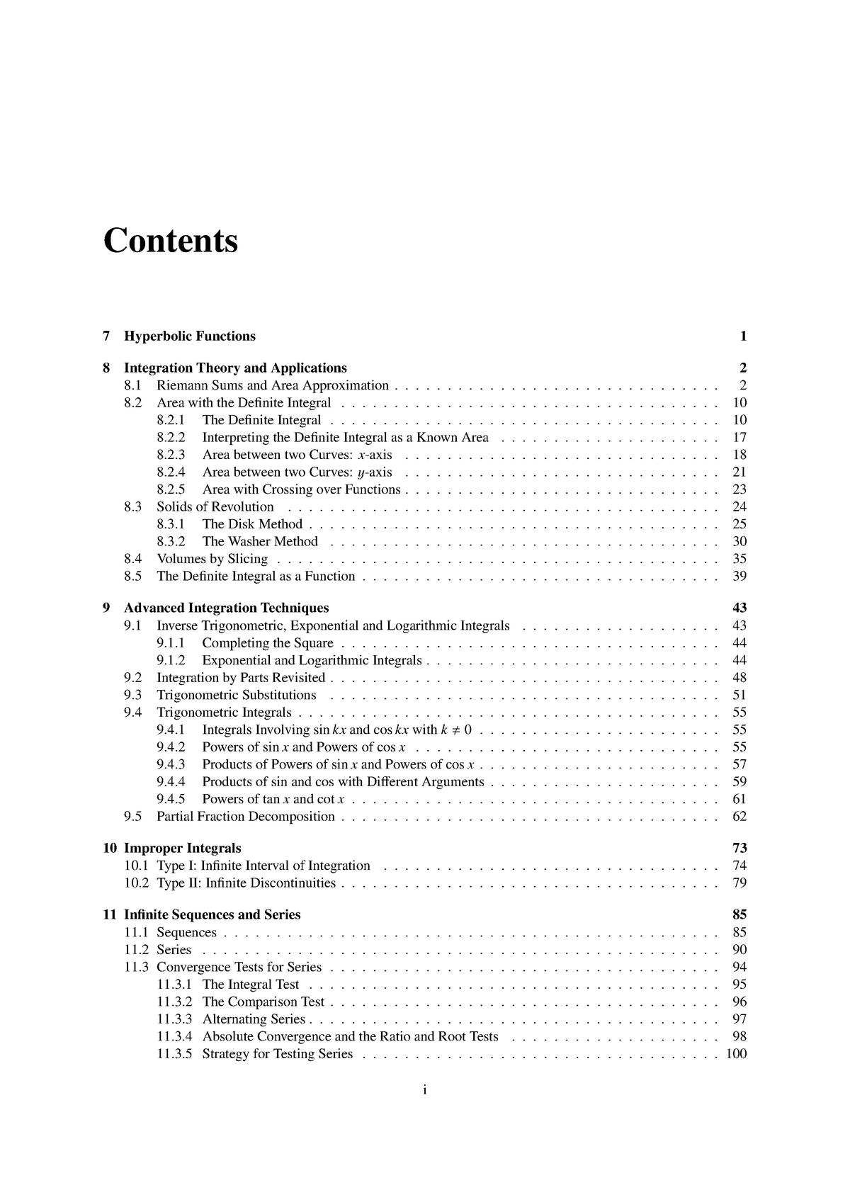 Math1036lm2013 sem2 - Wits notes - Contents 7 Hyperbolic Functions 1 8 ...