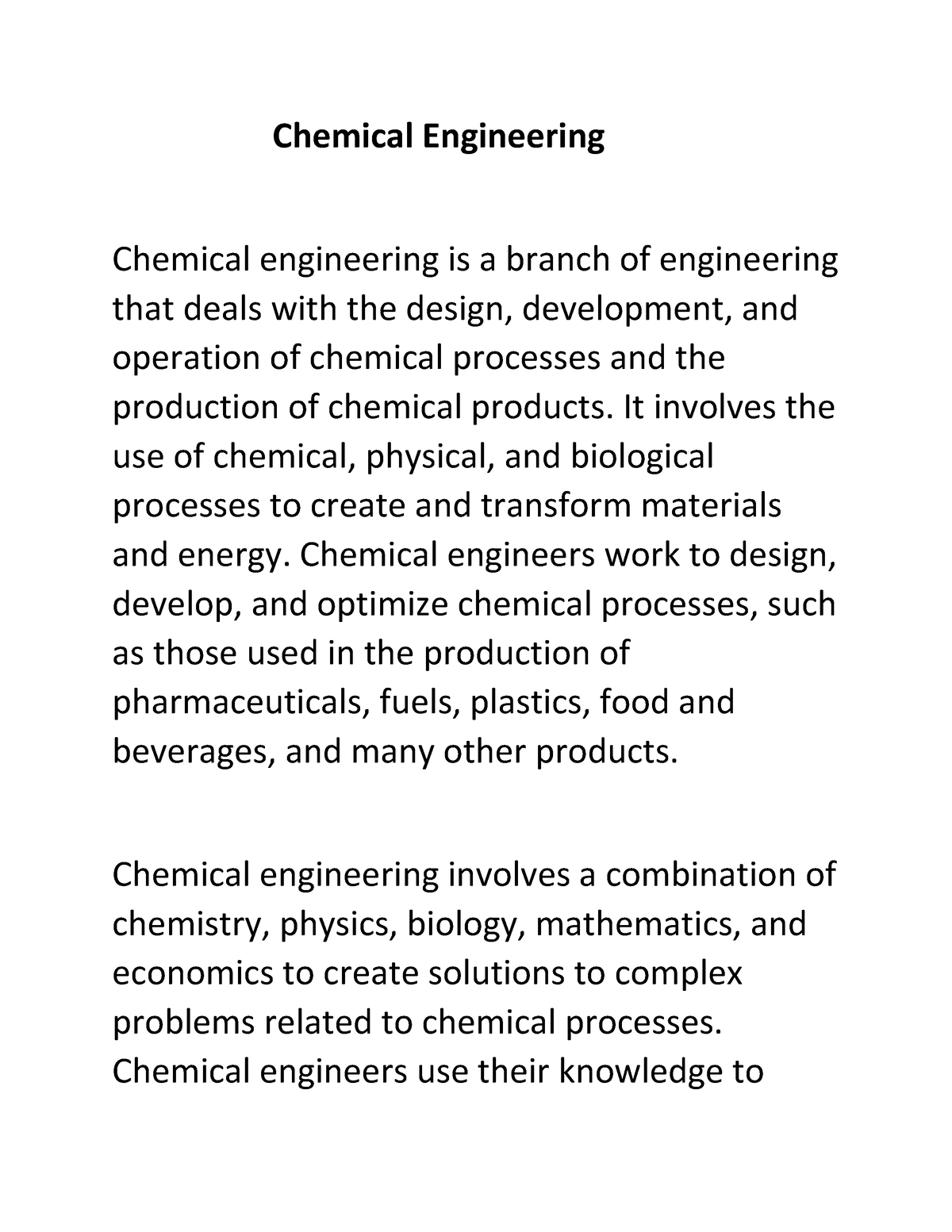 chemical engineering research essays