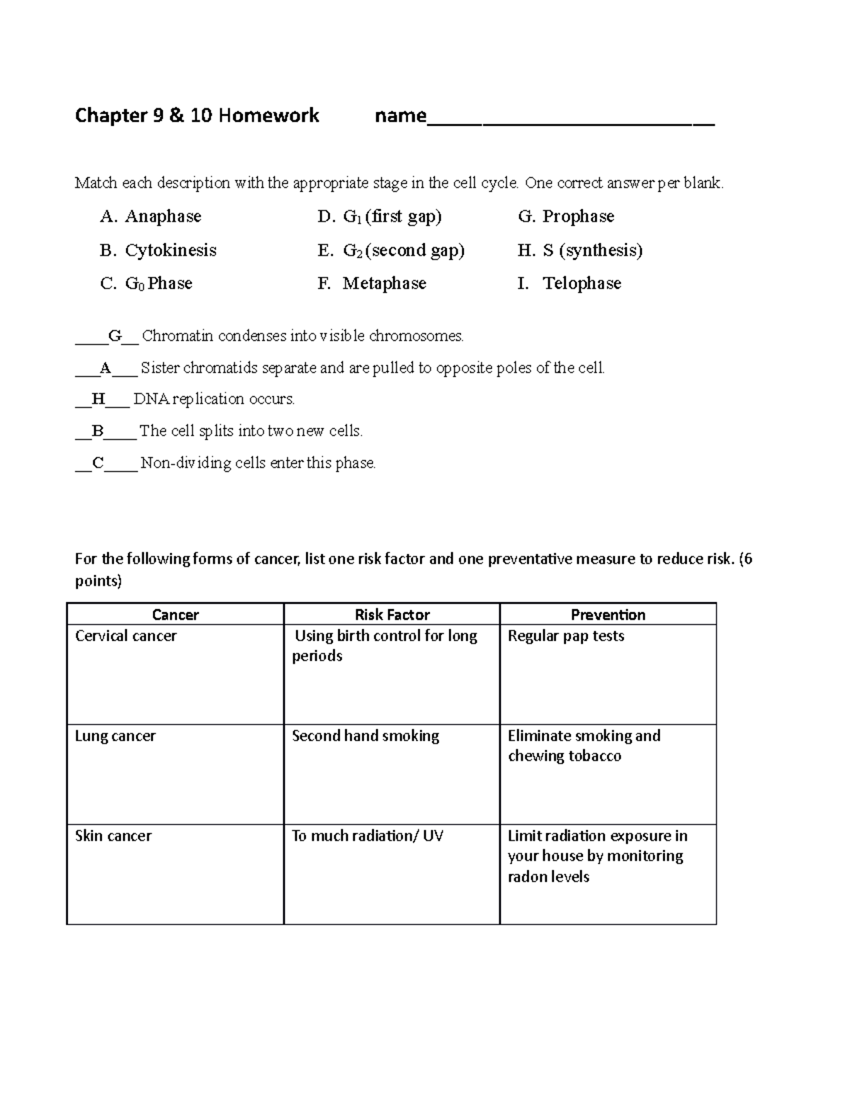 Chapter 9 & 10 Homework - Chapter 9 & 10 Homework Name ...