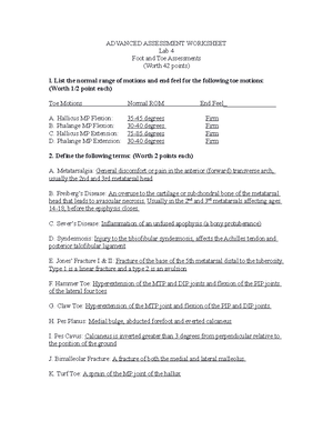 GAIT Evaluation Worksheet - GAIT EVALUATION WORKSHEET (Worth 30 points ...