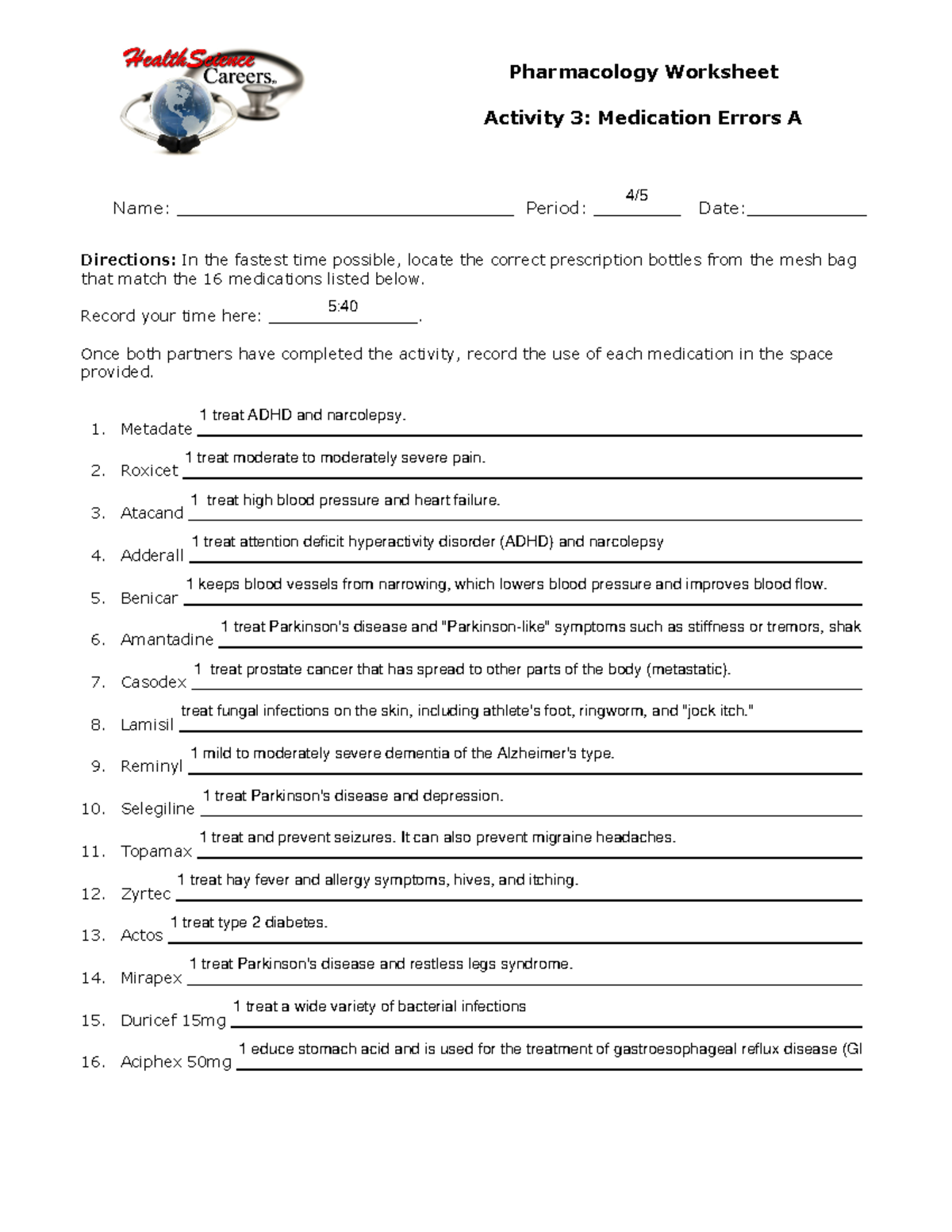 Paxton Patterson Worksheet Pharmacology Worksheet Activity 3