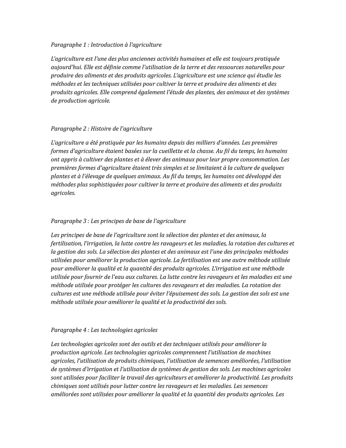 Agricultural Sciences - Paragraphe 1 : Introduction à l'agriculture L ...