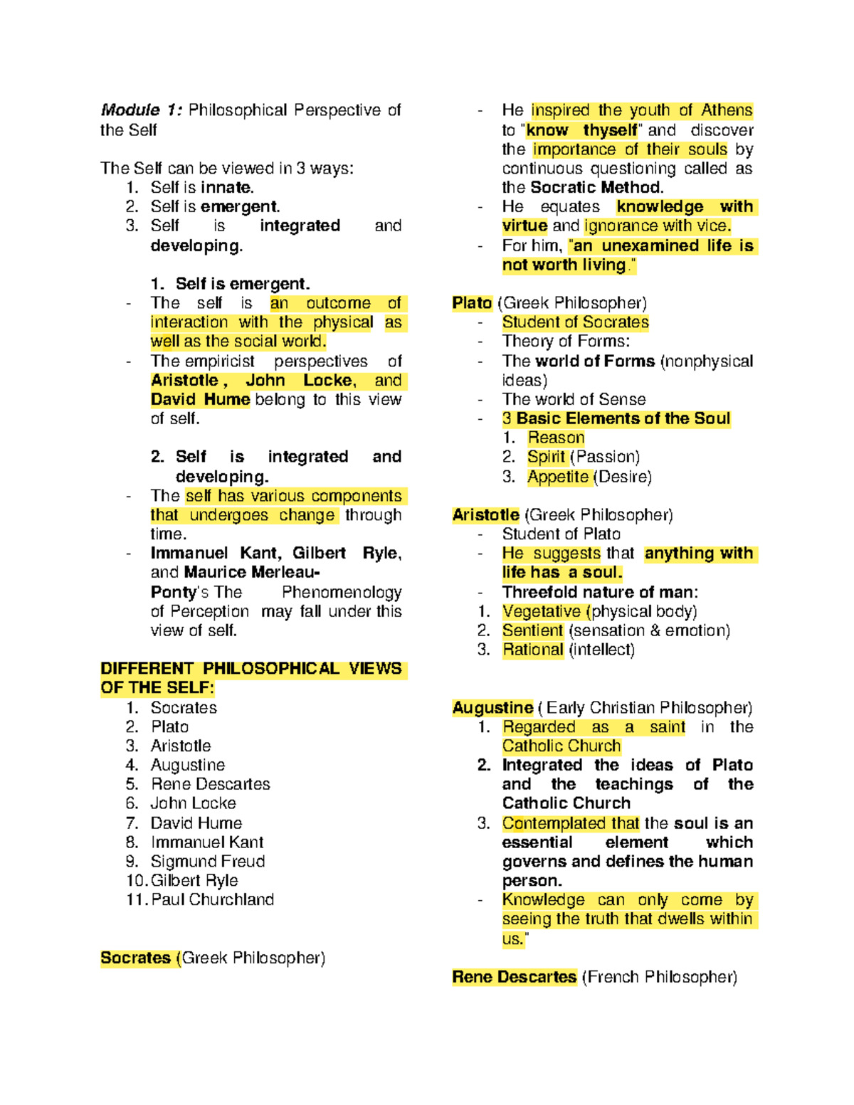 Understanding The Self Reviewer Pdf Module 1 Philosophical 