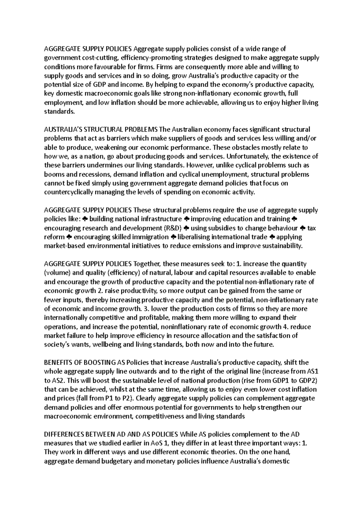 Overview of AS policies AGGREGATE SUPPLY POLICIES Aggregate supply