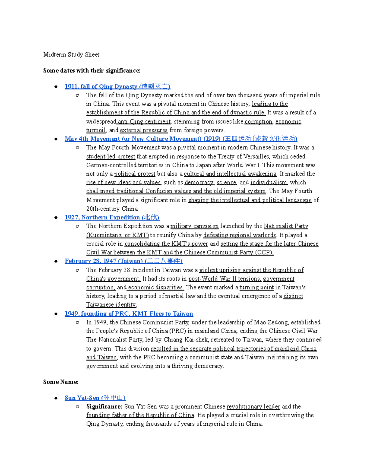 IR 271 - NOTE - Midterm Study Sheet Some dates with their significance ...