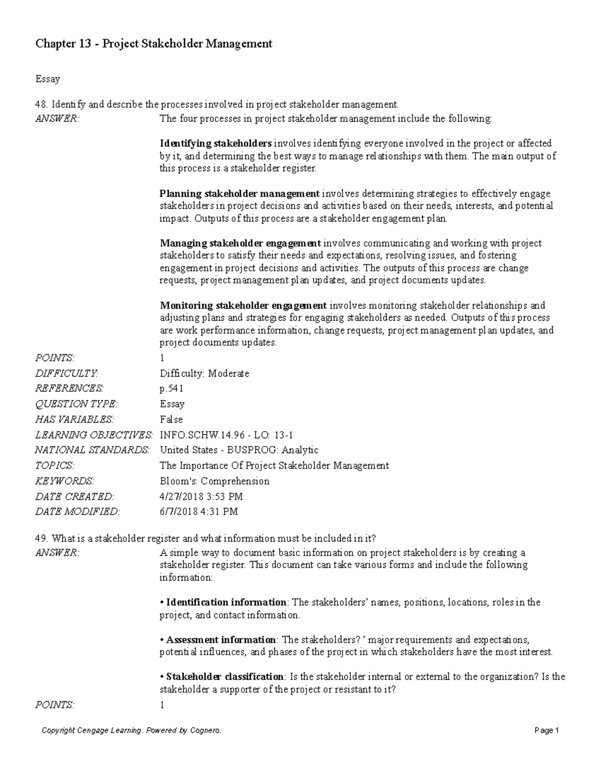 Chapter 13 Project Stakeholder Management Essay - Chapter 13 - Project ...