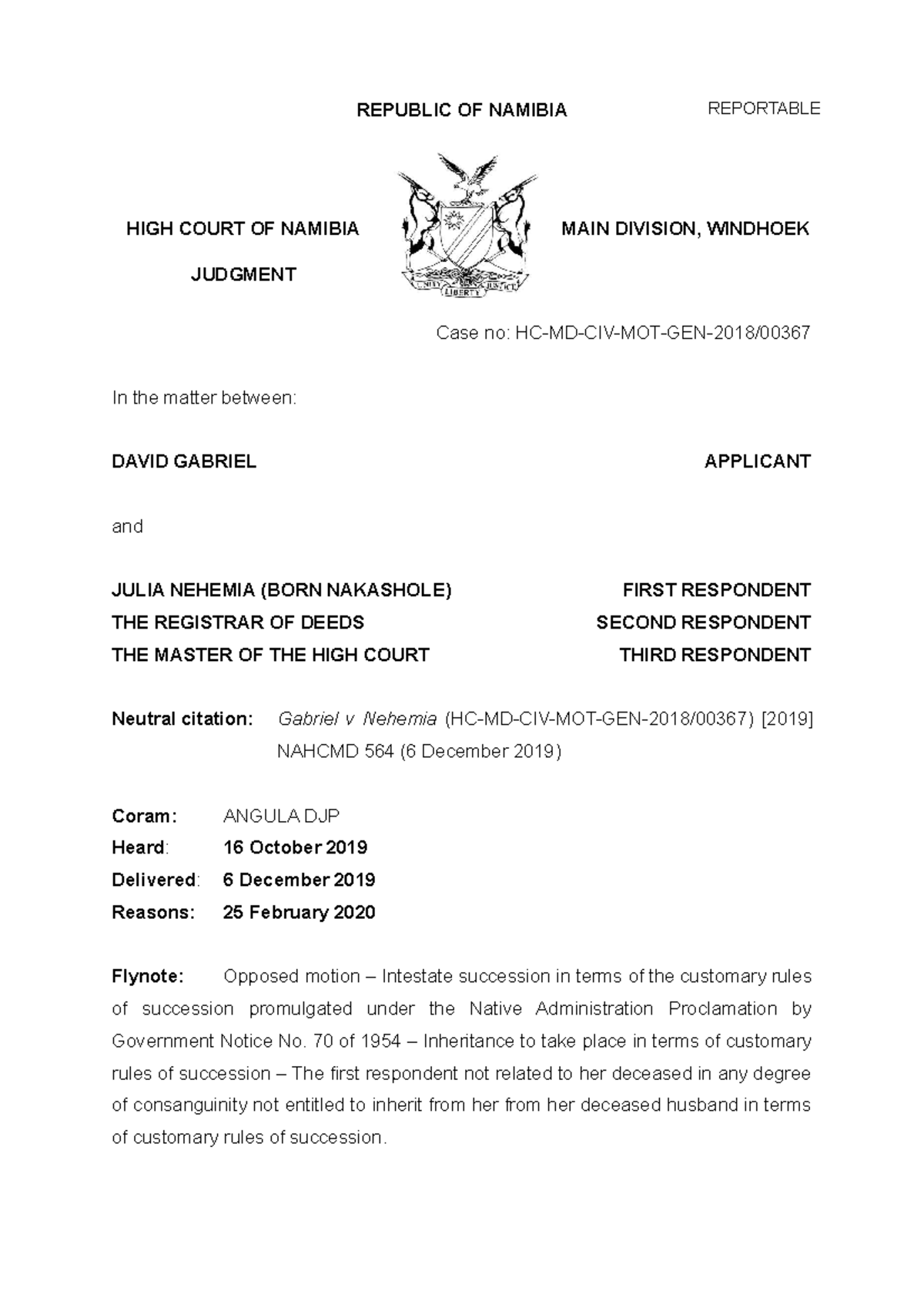 2019-nahcmd-564 - Case law - REPUBLIC OF NAMIBIA HIGH COURT OF NAMIBIA ...