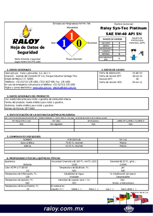 Hoja Seguridad Aceite 10W30 - 1.- Identi Cación Del Producto Y Compañía ...