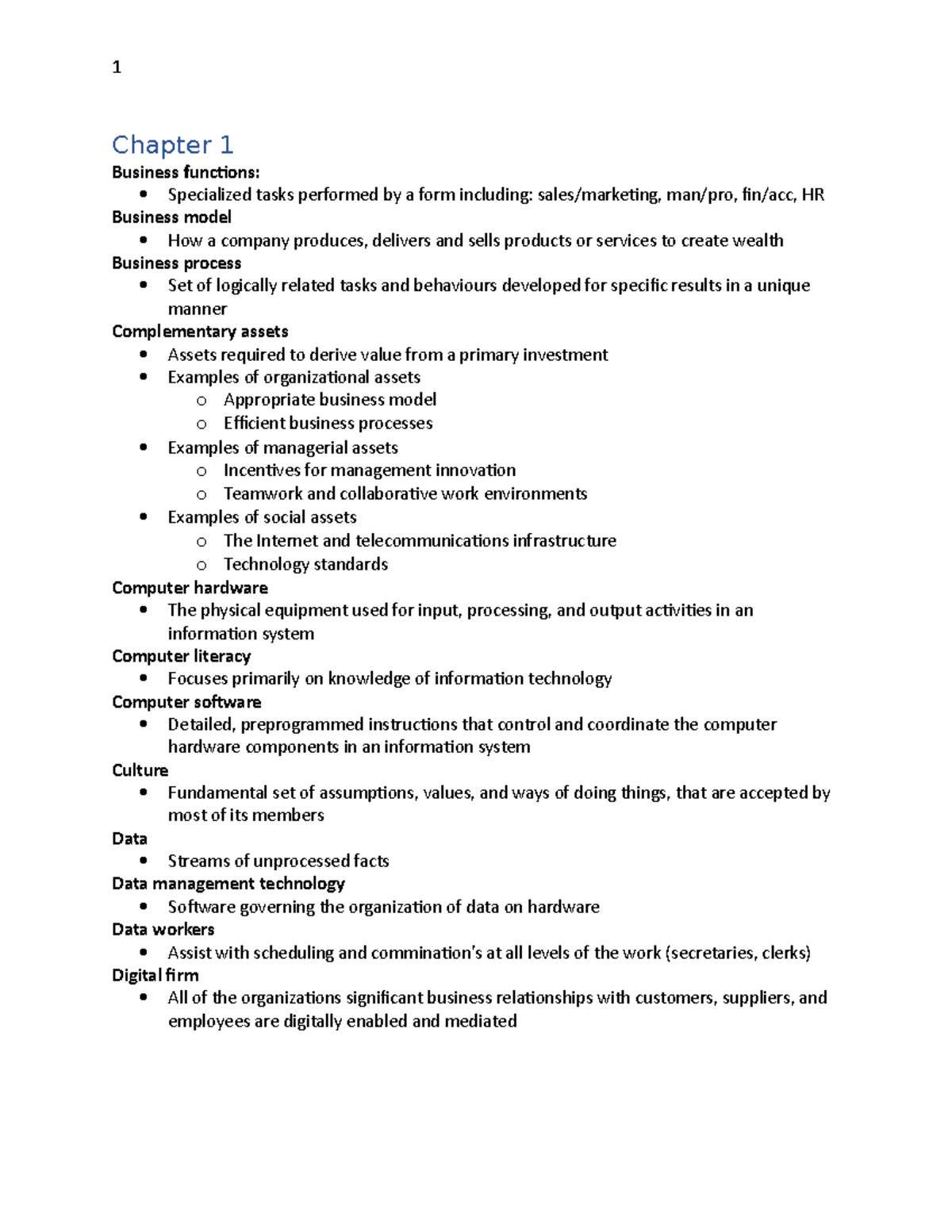 ITM Final Notes - Summary Business Information Systems I - 1 Chapter 1 ...