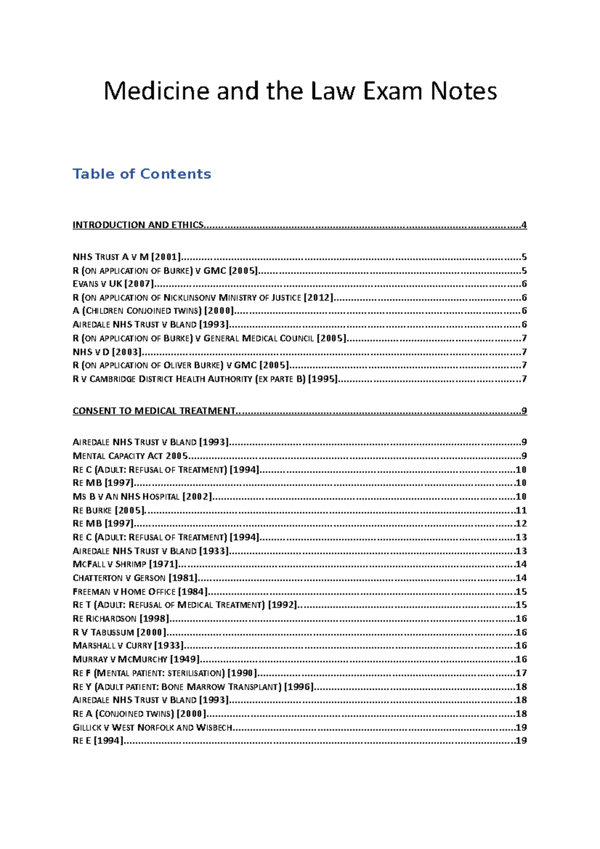 Medicine and the Law Exam Notes 1 Medicine and the Law Exam Notes