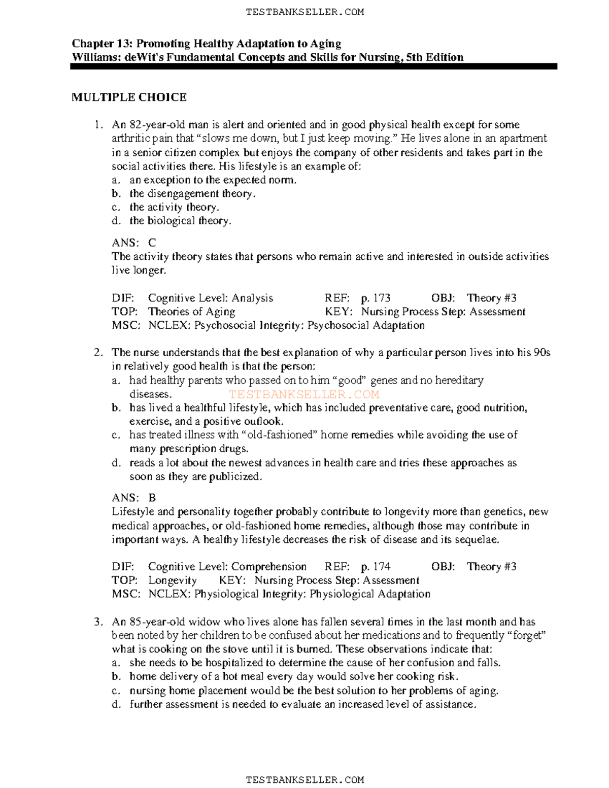 Chapter 20 Questions13 - TESTBANKSELLER Chapter 13: Promoting Healthy ...