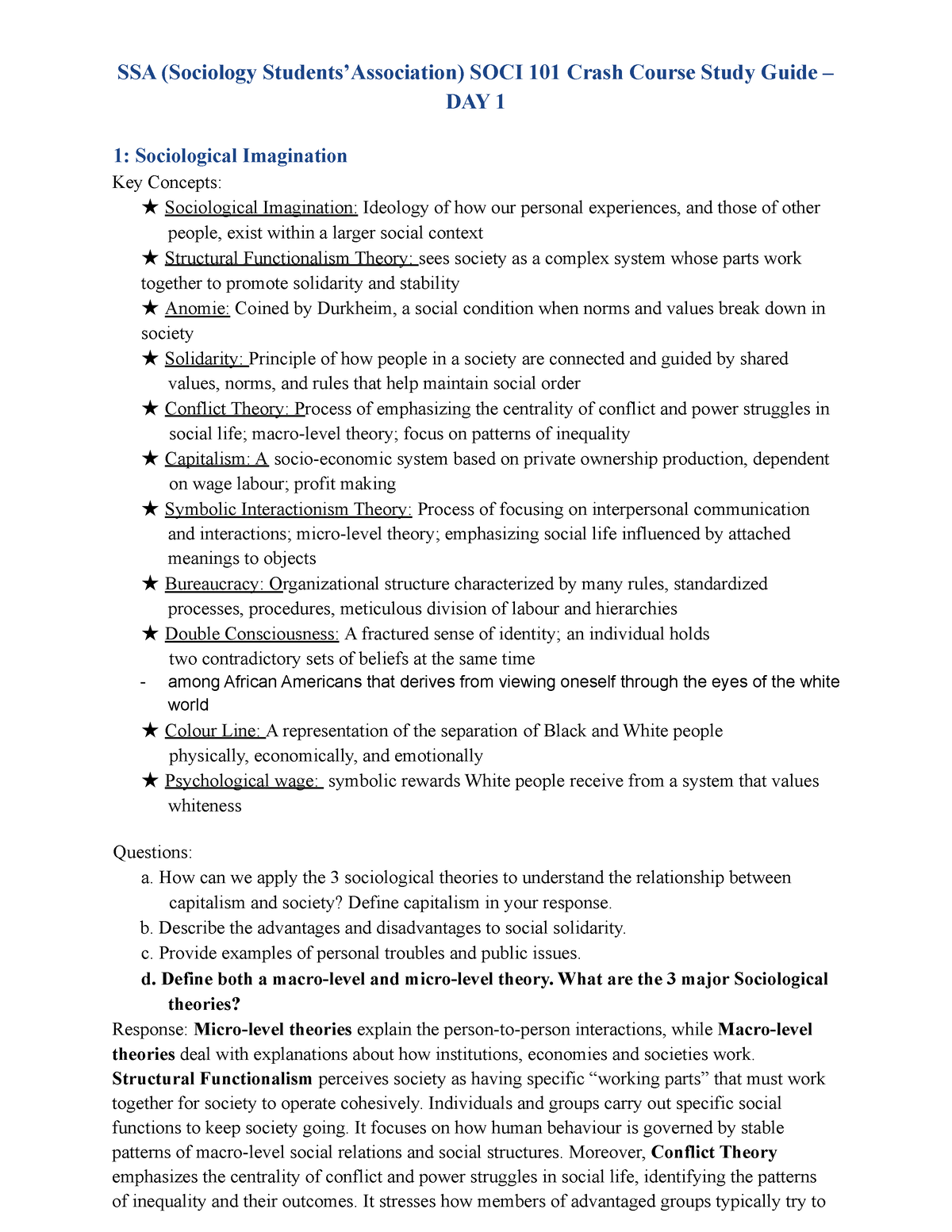 Crash Course Study Guide Soci 101 SSA (Sociology Students’Association