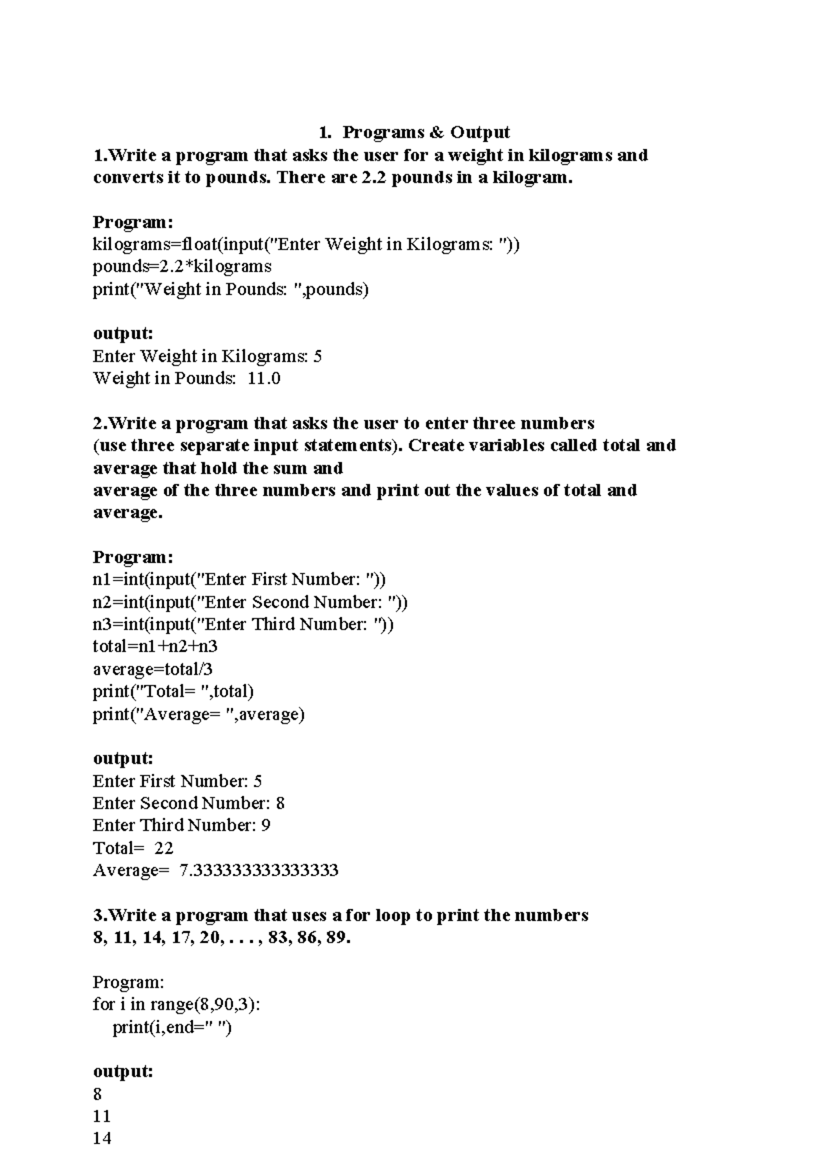 Python Programs - ru6r - Programs & Output 1 a program that asks the ...