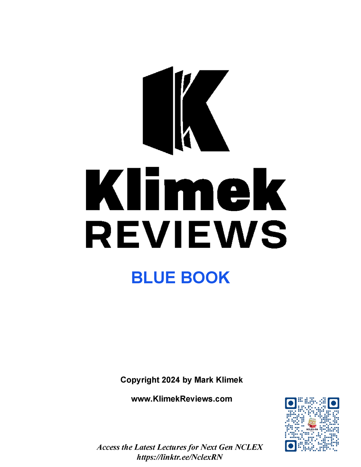 Mark Klimek Latest Blue Book 2024 Next Gen Nclex BLUE BOOK Copyright