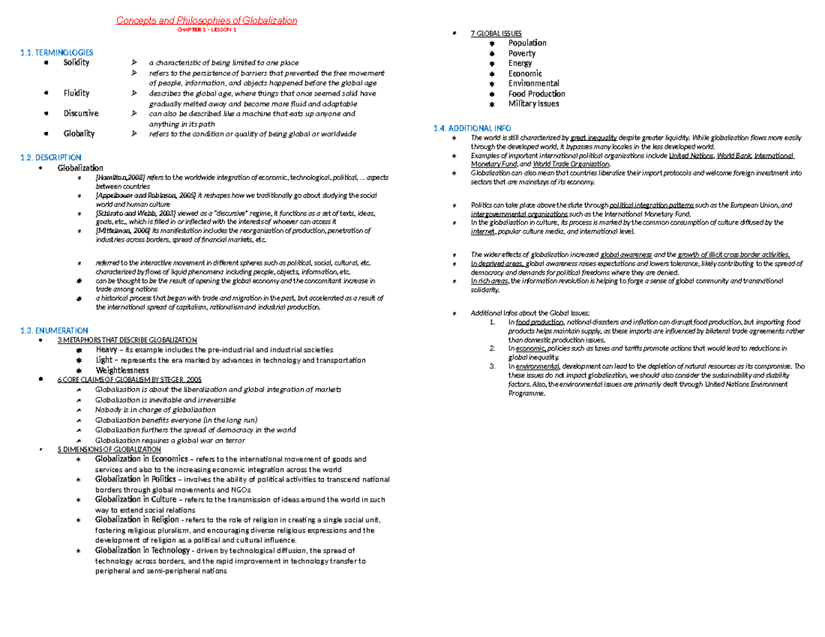 Quiz 1 Coverage - contempo - Concepts and Philosophies of Globalization ...