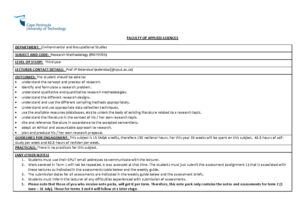 Subject Guide Research Methodology 3 - FACULTY OF APPLIED SCIENCES ...