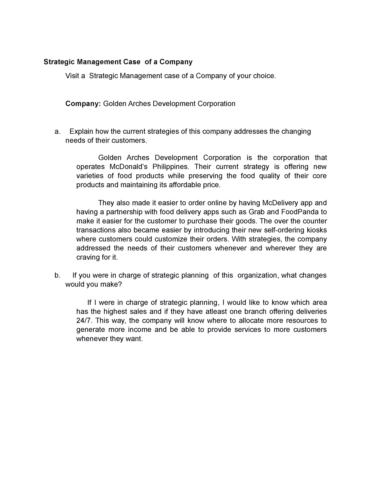 assignment strategic management case study