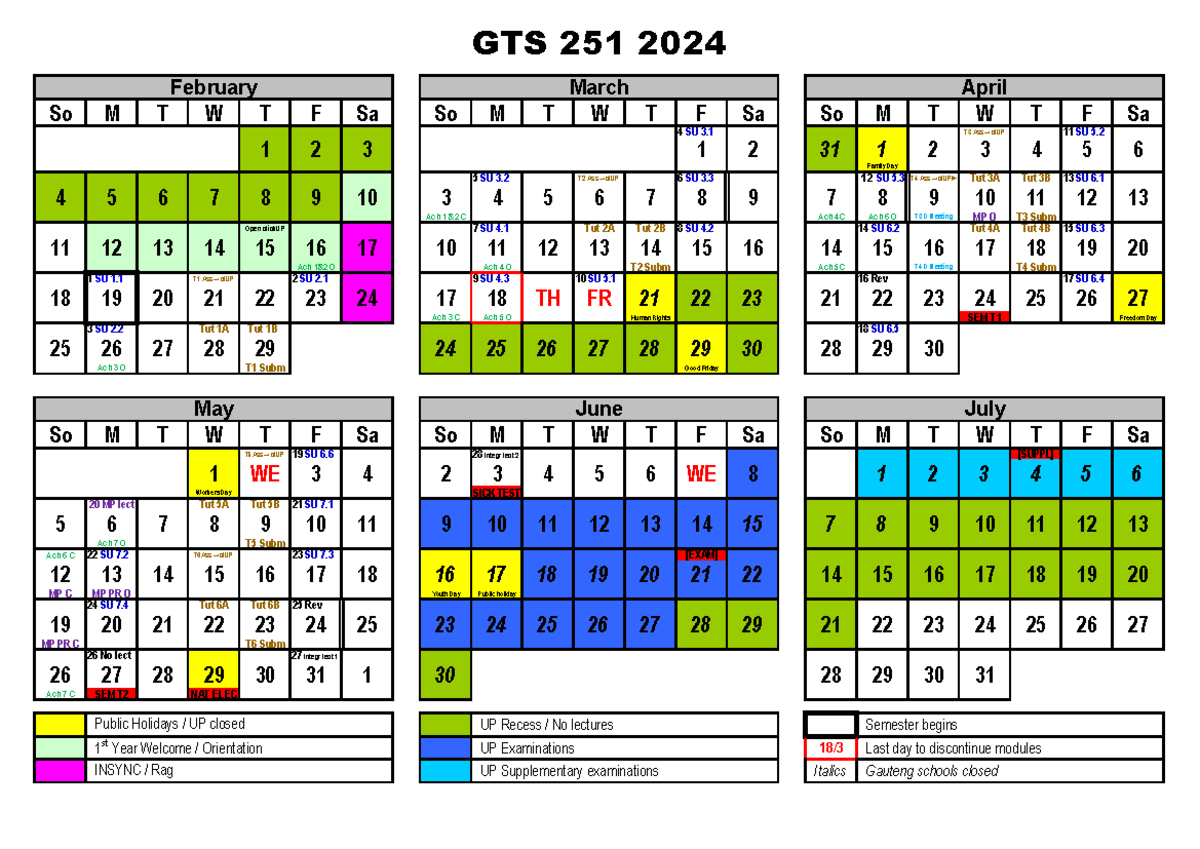 GTS 251 Calendar 2024 - So M T W T F Sa So M T W T F Sa So M T W T F Sa ...