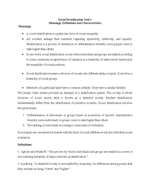 Unit 4 Social Stratification And Social Mobility - It Means A Change In ...