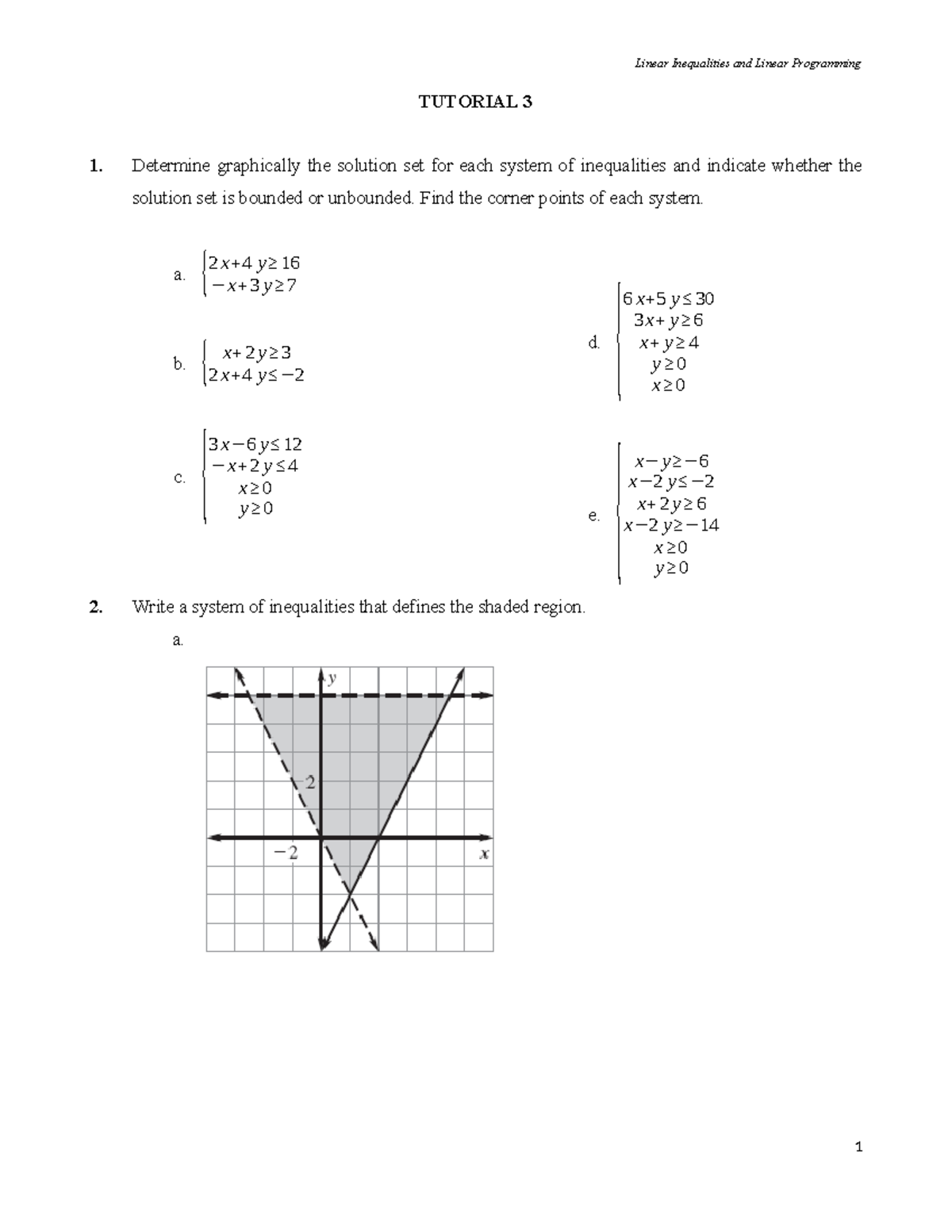 Tutorial 3 - Linear Inequalities - ####### TUTORIAL 3 Determine ...