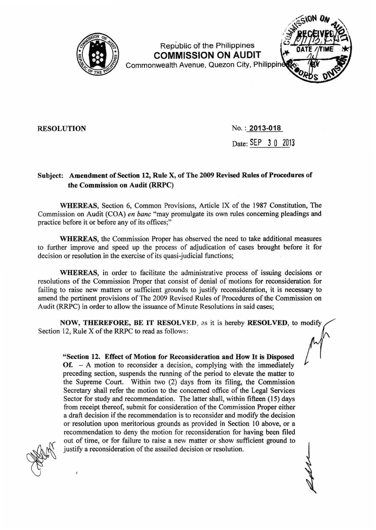 COA Resolution No. 2013-018 - Juris Doctor - Studocu