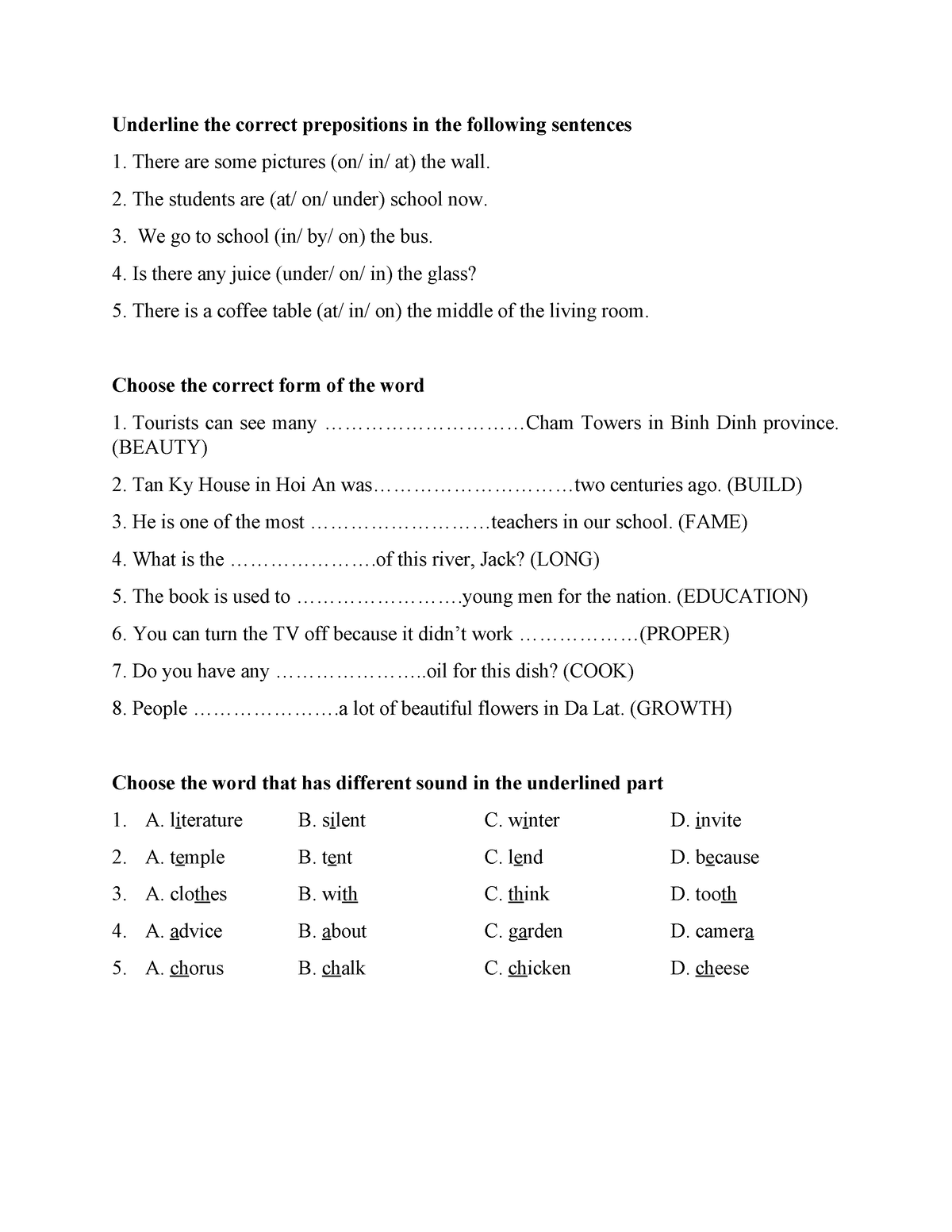 Bai tap tieng anh 7 global success unit 6 - Underline the correct ...