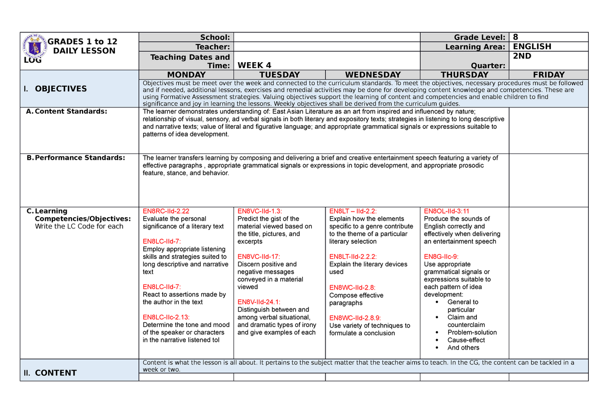 DLL-ENG8-2NDQ-4th-week Edited - GRADES 1 To 12 DAILY LESSON LOG School ...