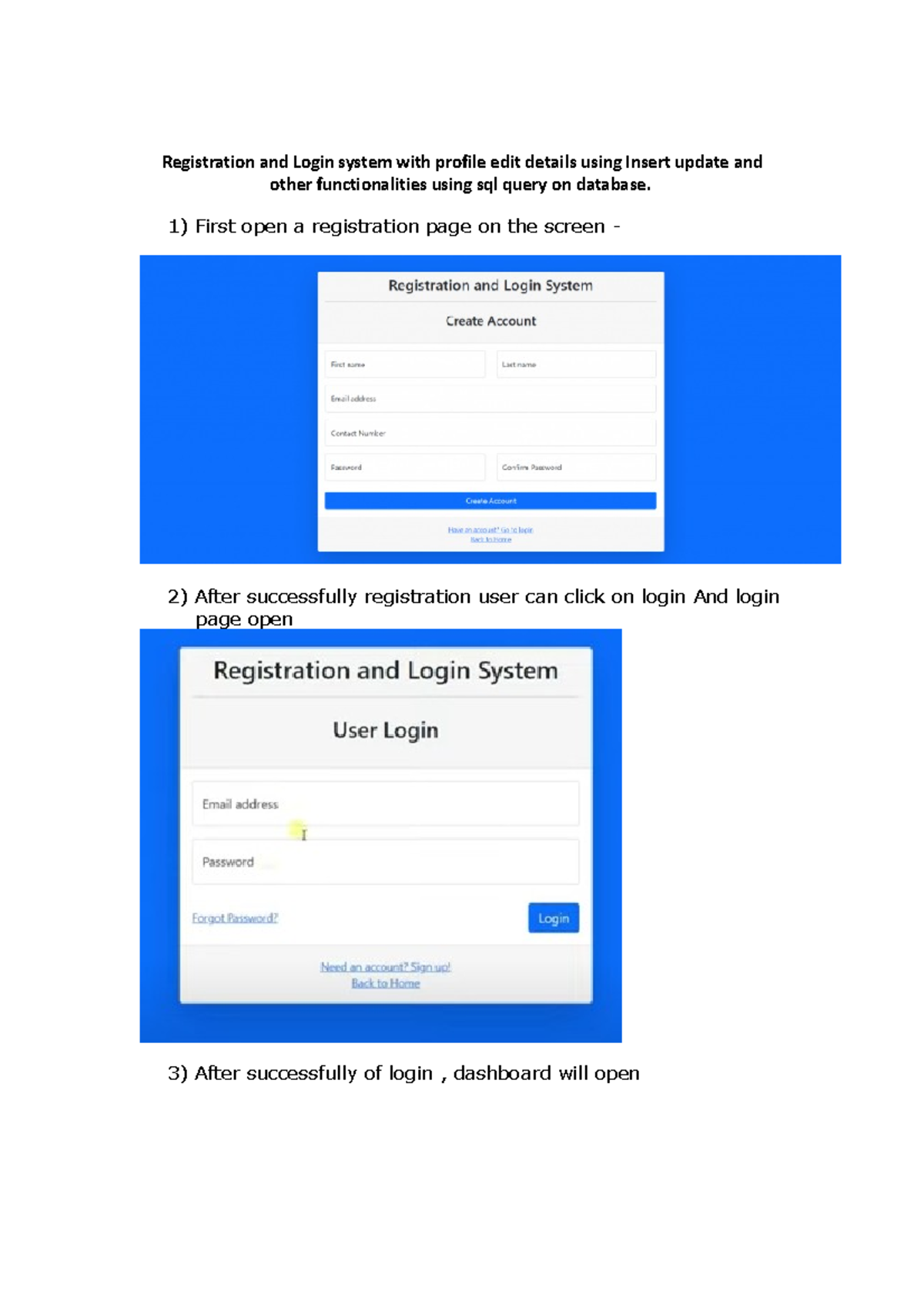Descriptive test for Batch - Registration and Login system with profile ...