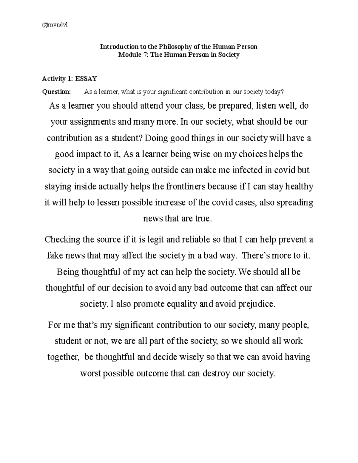 Society - @rnvndvl Introduction to the Philosophy of the Human Person ...