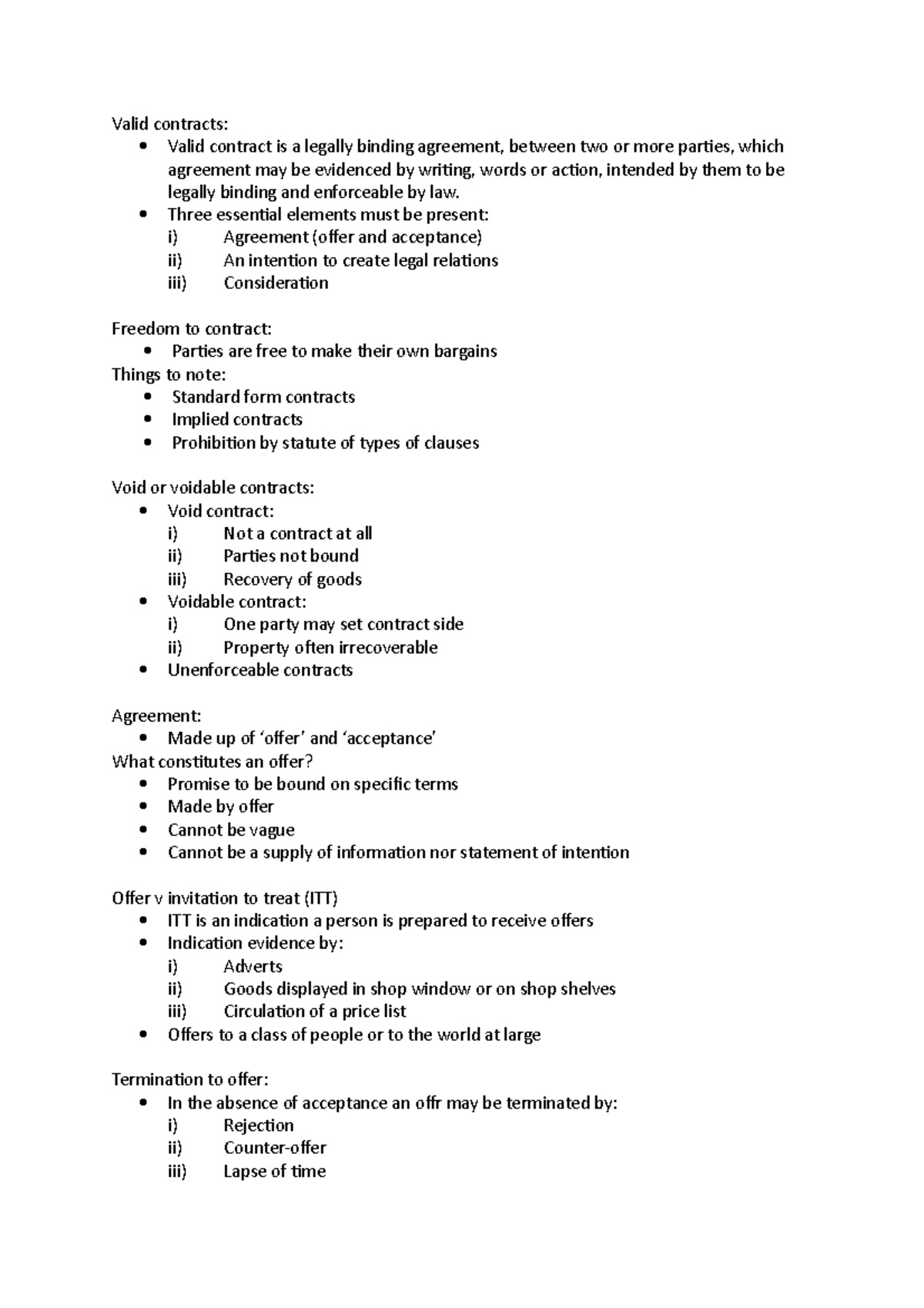 ACFI211 WEEK 1 - Valid contracts: Valid contract is a legally binding ...