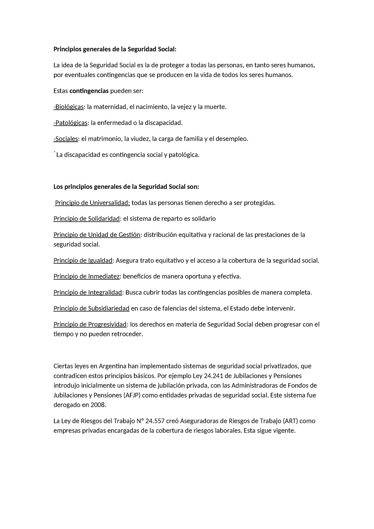 Oral Derecho B Principios Generales De La Seguridad Social Resumen ...