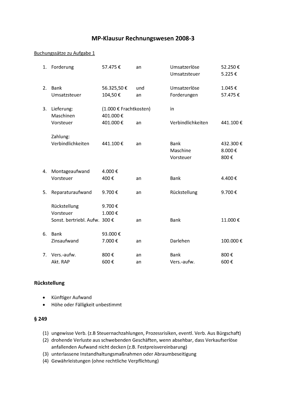 REWE Klausurvorbereitung - MP-Klausur Rechnungswesen 2008- Buchungss ...